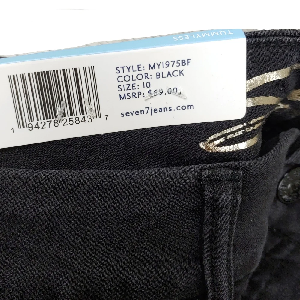 NWT Seven7 Womens Black Tummyless Black Distressed Ripped Knee Skinny Jeans - Picture 8 of 9